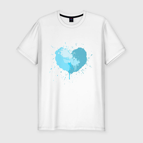 Мужская slim-футболка Сердце бирюзовое из капель и брызг / Белый – фото 1