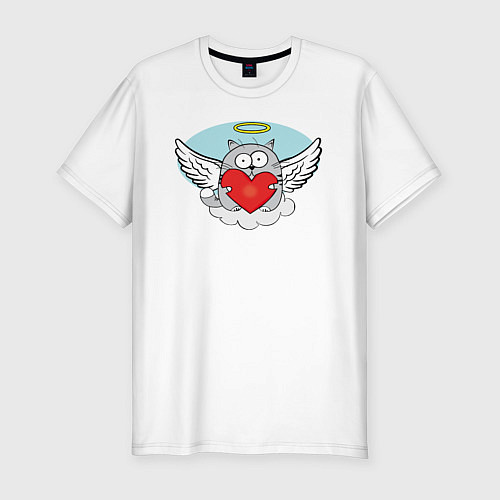 Мужская slim-футболка Кот ангел / Белый – фото 1