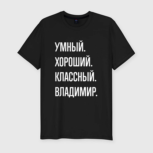 Мужская slim-футболка Умный, хороший, классный Владимир / Черный – фото 1