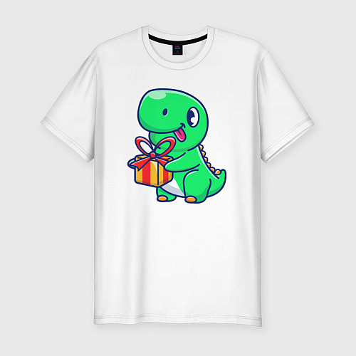 Мужская slim-футболка Динозавр с подарком / Белый – фото 1