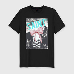 Мужская slim-футболка Милый череп с бантиком