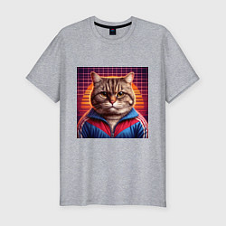 Мужская slim-футболка Полосатый кот в спортивной куртке