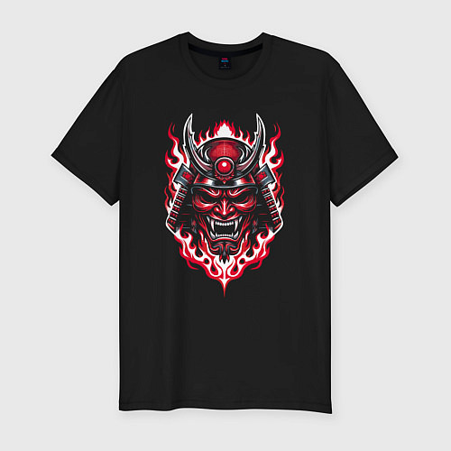Мужская slim-футболка Samurai mask demon / Черный – фото 1