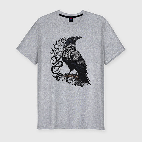 Мужская slim-футболка Мистический славянский ворон / Меланж – фото 1