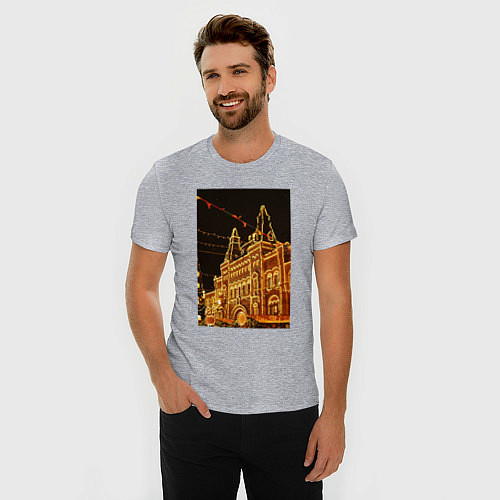 Мужская slim-футболка Столица в праздничных огнях / Меланж – фото 3