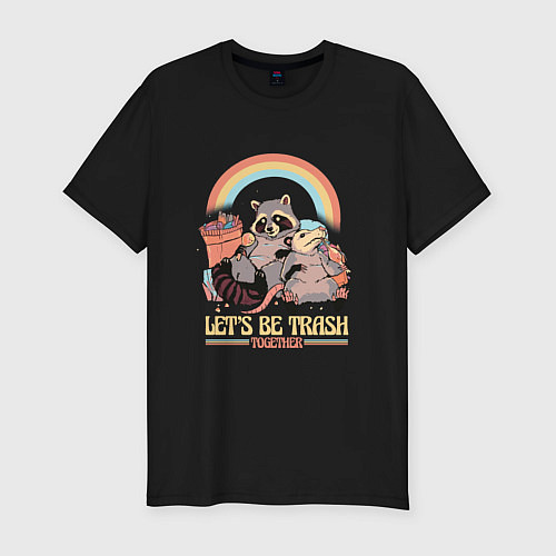 Мужская slim-футболка Давай будем мусором вместе : влюблённые Енот и Опо / Черный – фото 1
