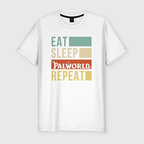 Мужская slim-футболка Eat sleep Palworld rpeat / Белый – фото 1