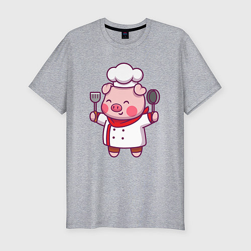 Мужская slim-футболка Поросёнок повар / Меланж – фото 1