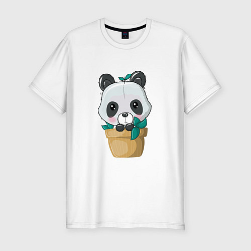 Мужская slim-футболка Милая панда в цветочном горшке / Белый – фото 1