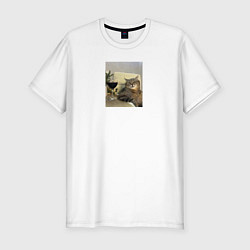 Мужская slim-футболка Кот с бокалом