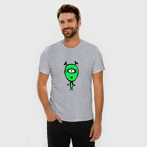 Мужская slim-футболка Милый инопланетянин / Меланж – фото 3