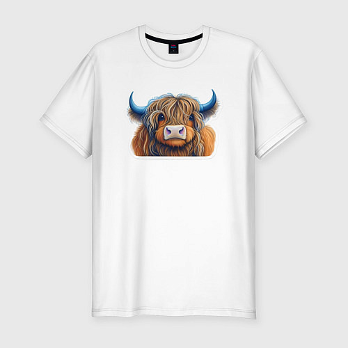 Мужская slim-футболка Шотландский волосатый бык / Белый – фото 1