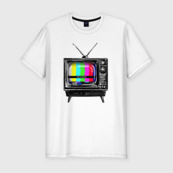 Мужская slim-футболка Старый телевизор no signal