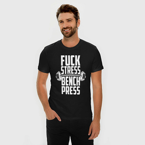 Мужская slim-футболка К черту стресс качаю пресс / Черный – фото 3