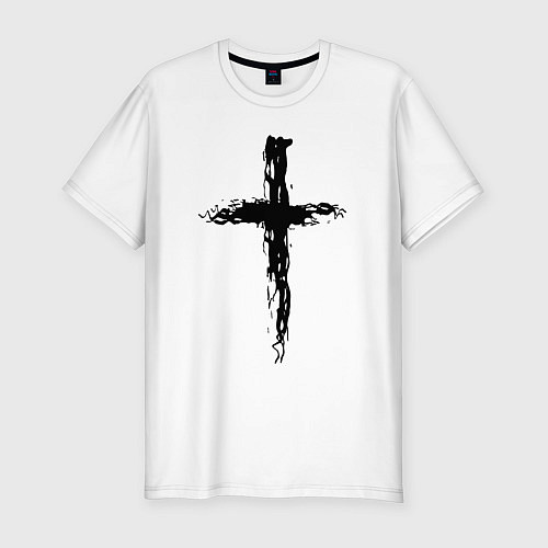 Мужская slim-футболка Крест волнистый графика / Белый – фото 1