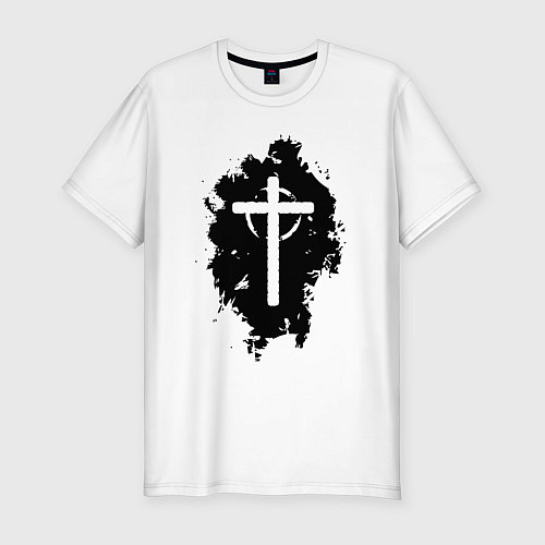 Мужская slim-футболка Крест католический графика / Белый – фото 1