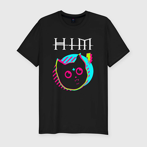 Мужская slim-футболка HIM rock star cat / Черный – фото 1