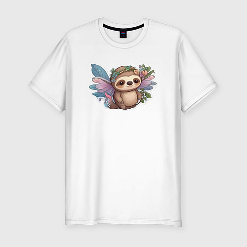 Мужская slim-футболка Маленький ленивец / Белый – фото 1