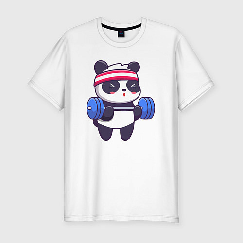 Мужская slim-футболка Панда в качалке / Белый – фото 1