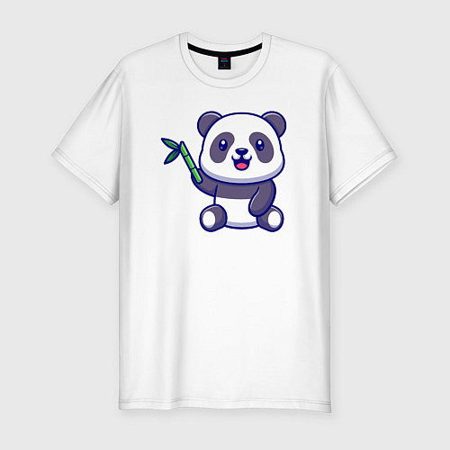Мужская slim-футболка Панда и бамбук / Белый – фото 1