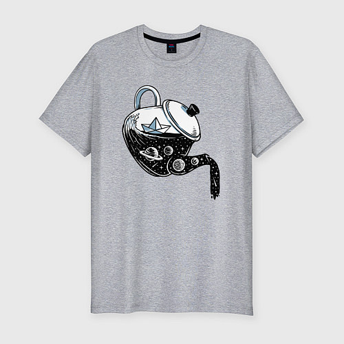 Мужская slim-футболка Космос в чайнике / Меланж – фото 1