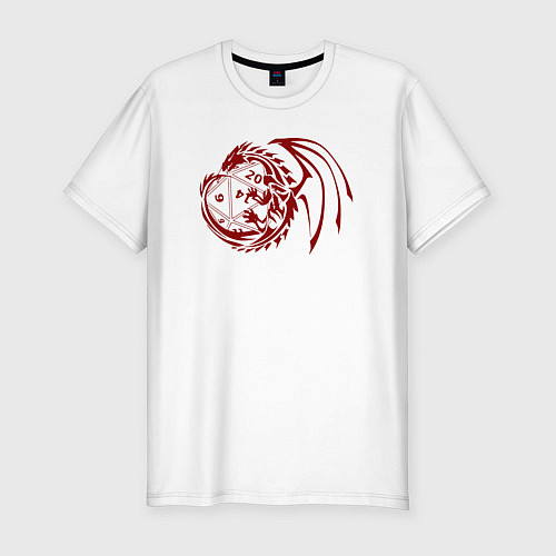 Мужская slim-футболка Дракон вокруг игральной кости / Белый – фото 1