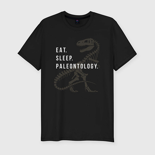 Мужская slim-футболка Eat - sleep - paleontology / Черный – фото 1