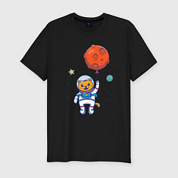 Футболка slim-fit Котик с космическим шариком, цвет: черный