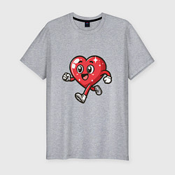 Мужская slim-футболка Счастливое сердце бежит