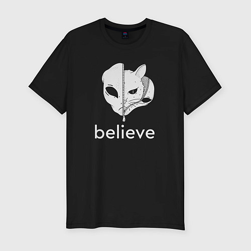 Мужская slim-футболка Believe в котов инопланетян / Черный – фото 1