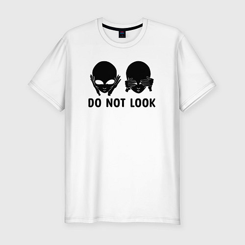 Мужская slim-футболка Черный пришелец - do not look / Белый – фото 1