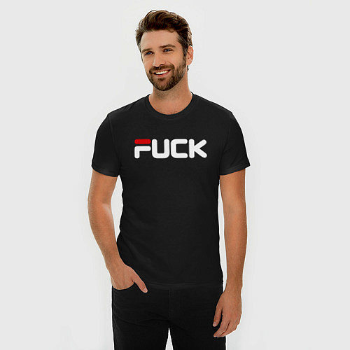 Мужская slim-футболка Fck - brand title / Черный – фото 3