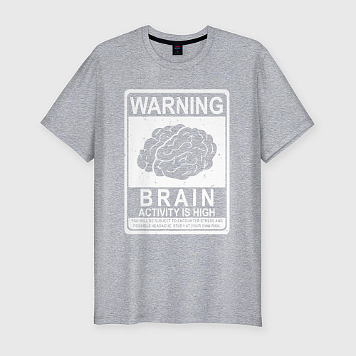 Мужская slim-футболка Warning - high brain activity / Меланж – фото 1