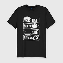 Футболка slim-fit Eat sleep code repeat арт, цвет: черный