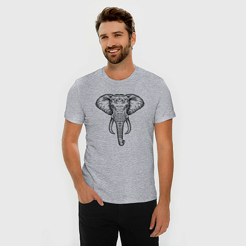 Мужская slim-футболка Голова слона / Меланж – фото 3