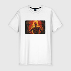 Мужская slim-футболка Скелет огонь
