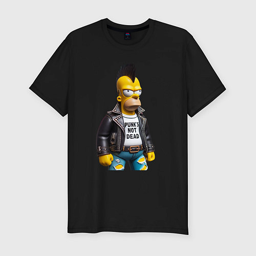 Мужская slim-футболка The harsh Homer Simpson - punks not dead / Черный – фото 1