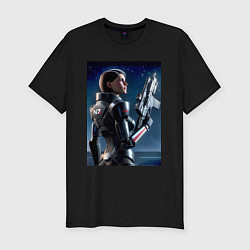 Футболка slim-fit Mass effect - character ai art, цвет: черный