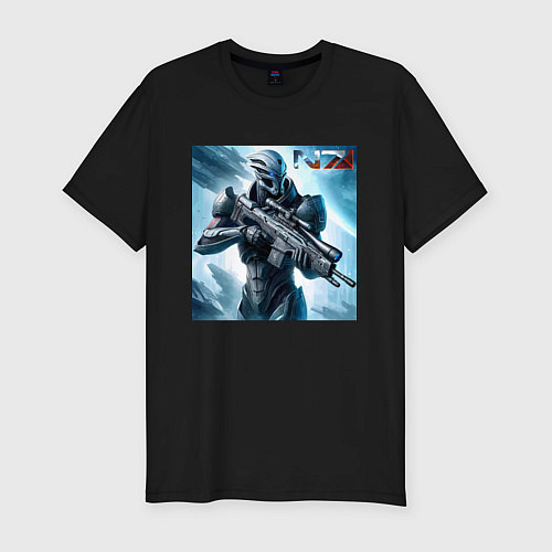 Мужская slim-футболка Mass Effect - N7 ai art / Черный – фото 1