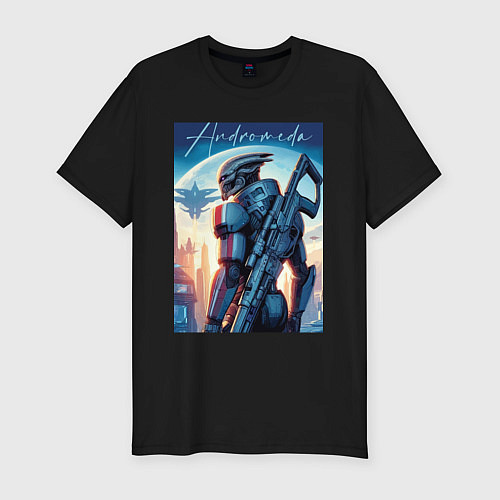 Мужская slim-футболка Mass Effect - alien andromeda ai art / Черный – фото 1