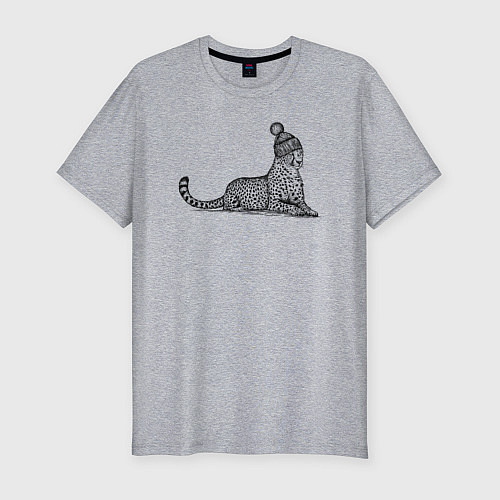 Мужская slim-футболка Ягуар в шапке лежит / Меланж – фото 1