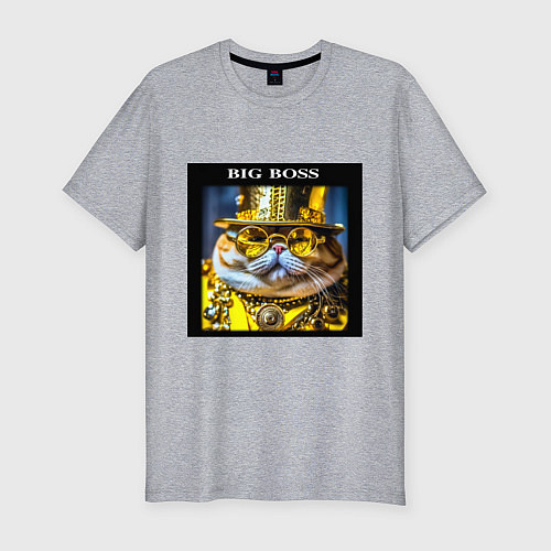 Мужская slim-футболка Рыжий кот барон в стиле стимпанк: big boss / Меланж – фото 1
