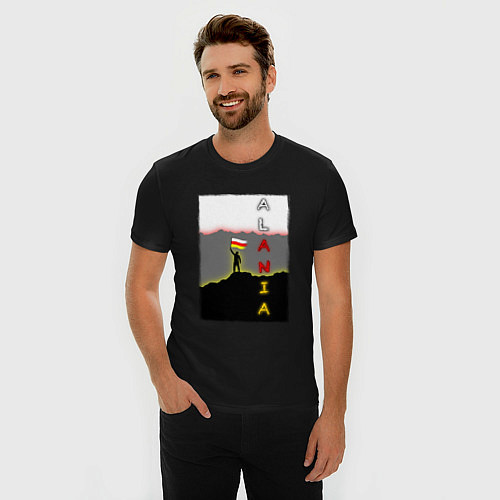 Мужская slim-футболка Алания человек с флагом / Черный – фото 3