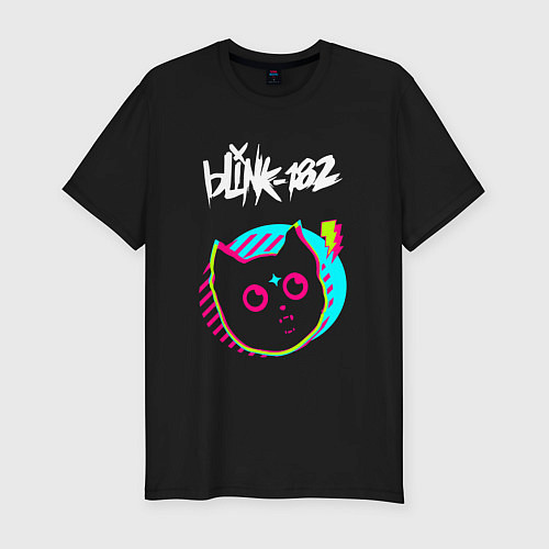 Мужская slim-футболка Blink 182 rock star cat / Черный – фото 1
