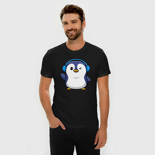 Мужская slim-футболка Привет от пингвина / Черный – фото 3