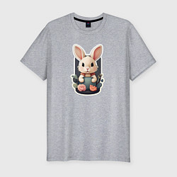 Футболка slim-fit Маленький пушистый кролик, цвет: меланж