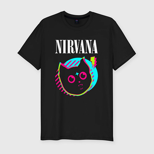 Мужская slim-футболка Nirvana rock star cat / Черный – фото 1