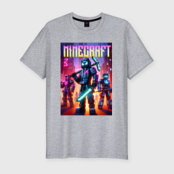 Мужская slim-футболка Cyberpunk and Minecraft - ai art collaboration