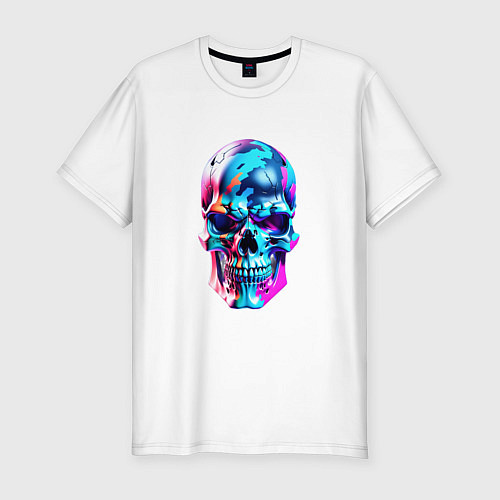 Мужская slim-футболка Камуфляжный череп от нейросети / Белый – фото 1
