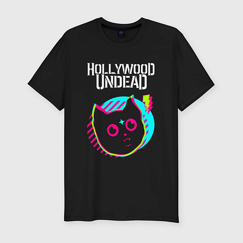 Мужская slim-футболка Hollywood Undead rock star cat / Черный – фото 1